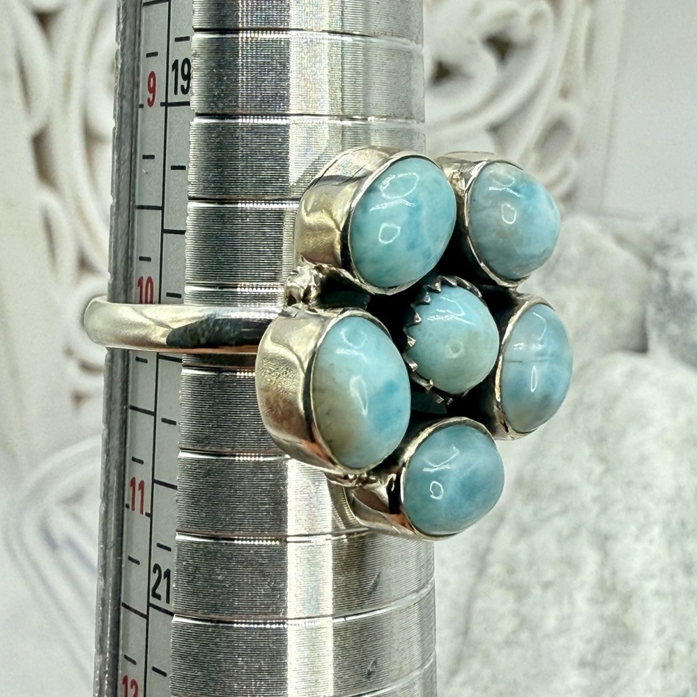 Sterling Silver Larimar Floral Cluster Ring Size 10 Boho Southwestern 925 - Picture 15 of 17